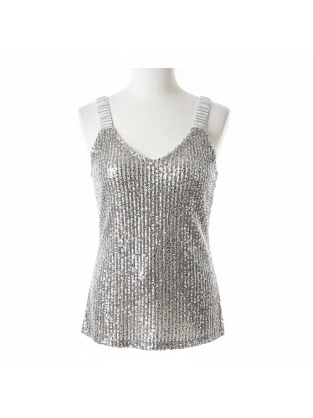Vince Camuto Womens Silver Sequin Sleeveless Tank Top  Elegant Party Wear Sz XS